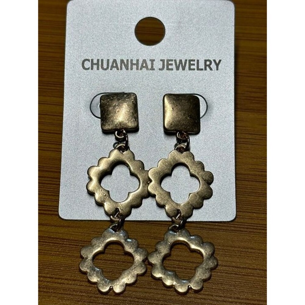 chuanhai jewelry gold tone clover quatrefoil drop earrings statement nwt new